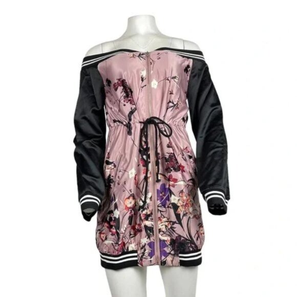 Off The Shoulder Floral Dress Pink/Black - Picture 1 of 3